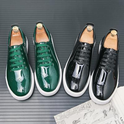 Mode Glänzendes Leder Herren Sneaker Mode Gehoben Luxus Lässig Herren Board Schuhe Grün Schnürschuhe Lässiger Schuh Flats Zapatillas Hombre H496
