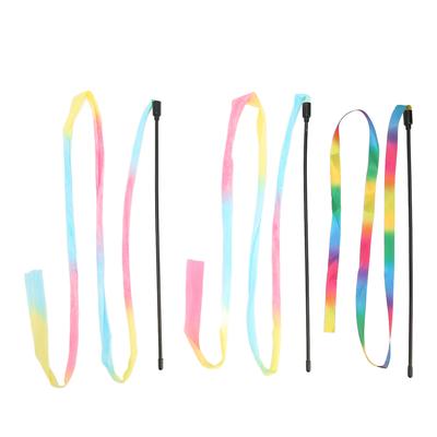 Caña de Gato con Cinta de Colores para Aliviar el Aburrimiento Juguete Divertido Interactivo de Cuerda para Gatitos 3uds