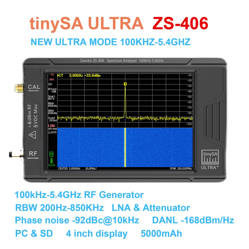 Latest TinySA Ultra Plus 5.4GHz ZS406 / 7.3GHz ZS407 3.95 Inch Touch Screen Handheld Spectrum Analyzer