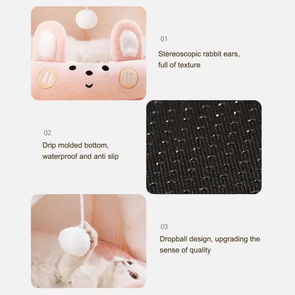 Cat Litter Bed Soft Semi Enclosed Cat Bed and Cozy with Plush Ball Kitten Cave Beds Removable Cute Cartoon Pet Sleep Accessories