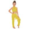 Children‘s Latin Dance Outfit Sleeveless Back Straps Crop Top Layered Tassels and Matching Elastic Waist Fringe Pants for Salsa Competition