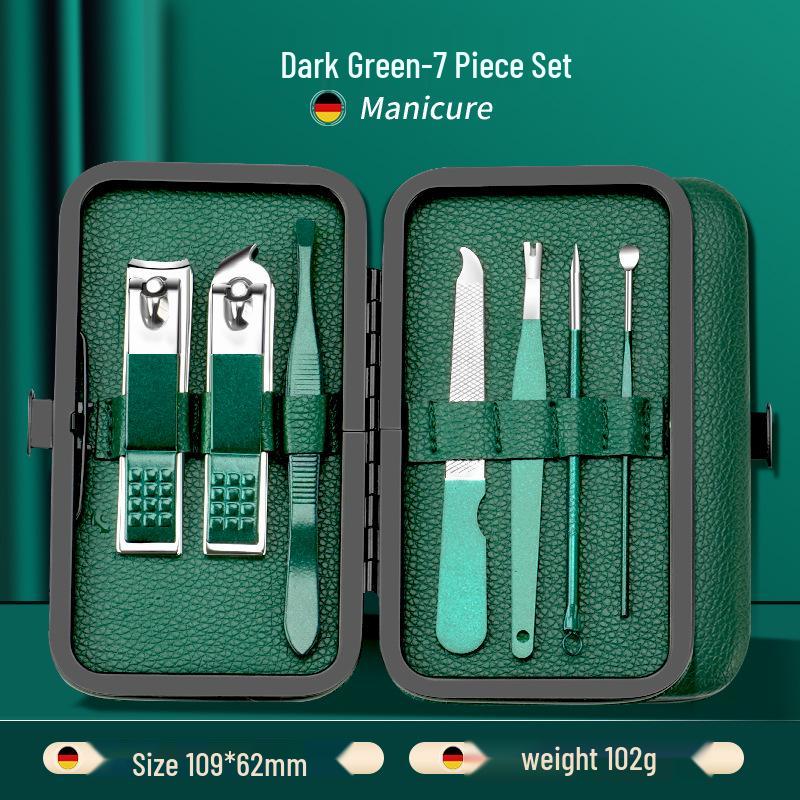 24-Piece Professional Dark Green Manicure Set with Nail Clippers & Scissors