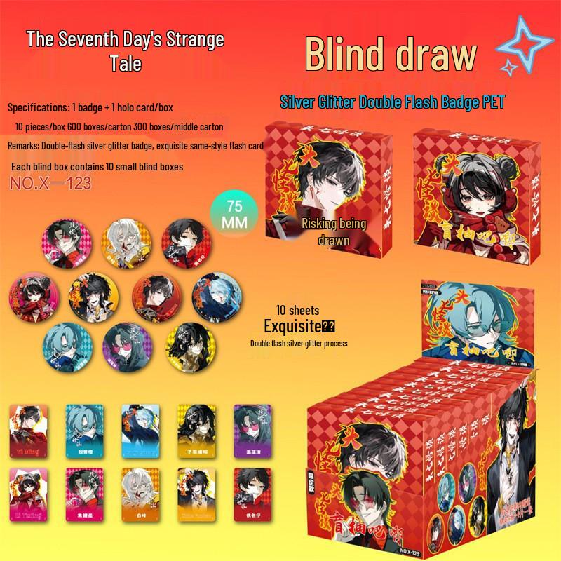 Anime LABUBU Fanmade 75MM Blind Box Button Badge - Double Flash Tinplate Laser Design