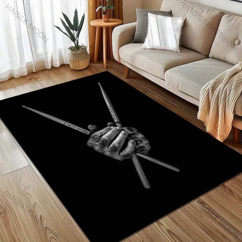 Drum Set and Drumstick Art Print Carpet for Living Room Bedroom Bedside Sofa Table Floor Mat Home Area Rug Decor Large Size