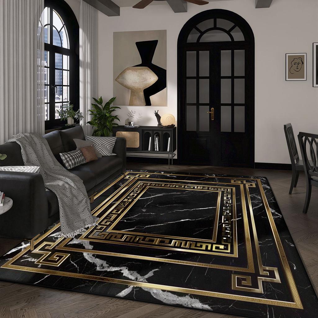 Large Size Luxury Black Gold Carpet for Living Room Nordic Sofa Bedroom Decoration Beside Rug Non-slip Washable Lounge Floor Mat