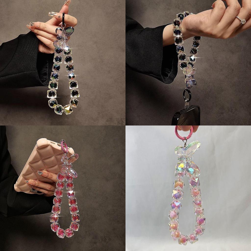Phone Crystal Beaded Lanyard With Butterfly Bow Chain For Women And Men