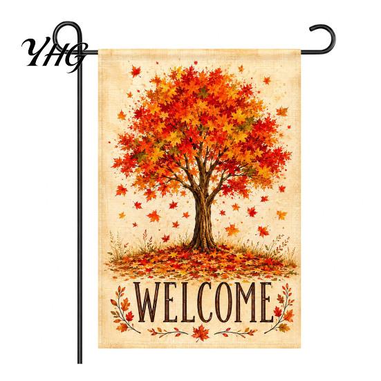 Decorative Accents for Indoor Outdoor Stacked Pumpkin Garden Flag, Burlap Look Fall Decor, Flax Ornaments Living Room Double Sided Holiday Yard