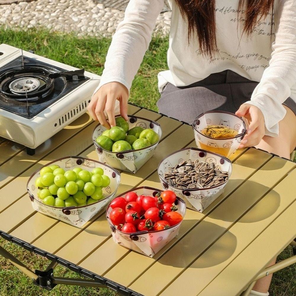 New Foldable Camping Tableware PP Lightweight Travel Dishware Easy to Clean Cartoon Cat Folding Tableware Outdoor Accessories