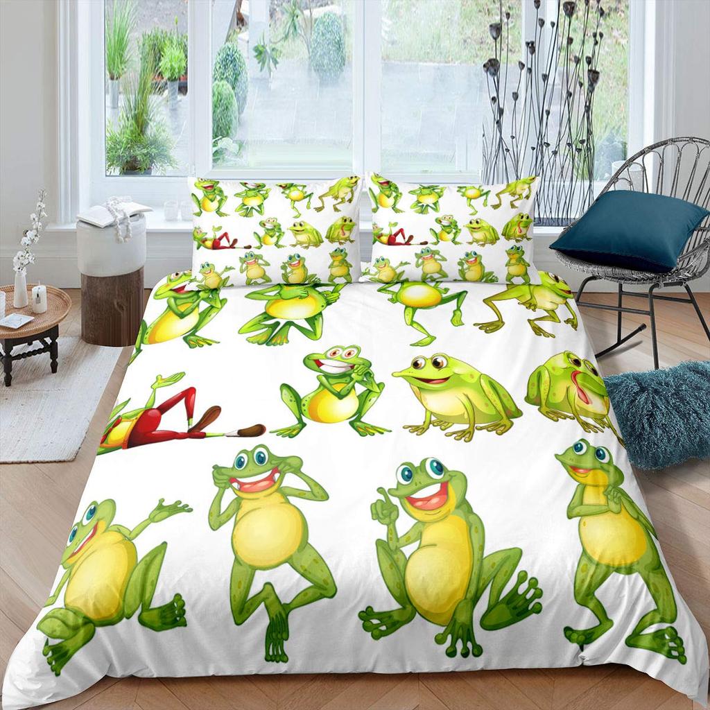 Frog Duvet Cover Cartoon Frog Bedding Set Full Size Cover Set for Women Teens Boys Kids Girls Gift Bedroom Decoration Queen Size