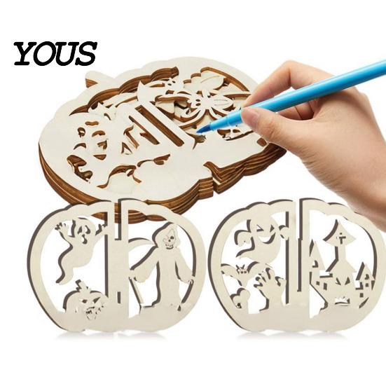 Wooden Shapes for Painting Halloween Pumpkin Craft Kit, 17cm DIY Unfinished Wood Slice Fall Supplies Kids, Hollow Cutouts Painting, Themed Art