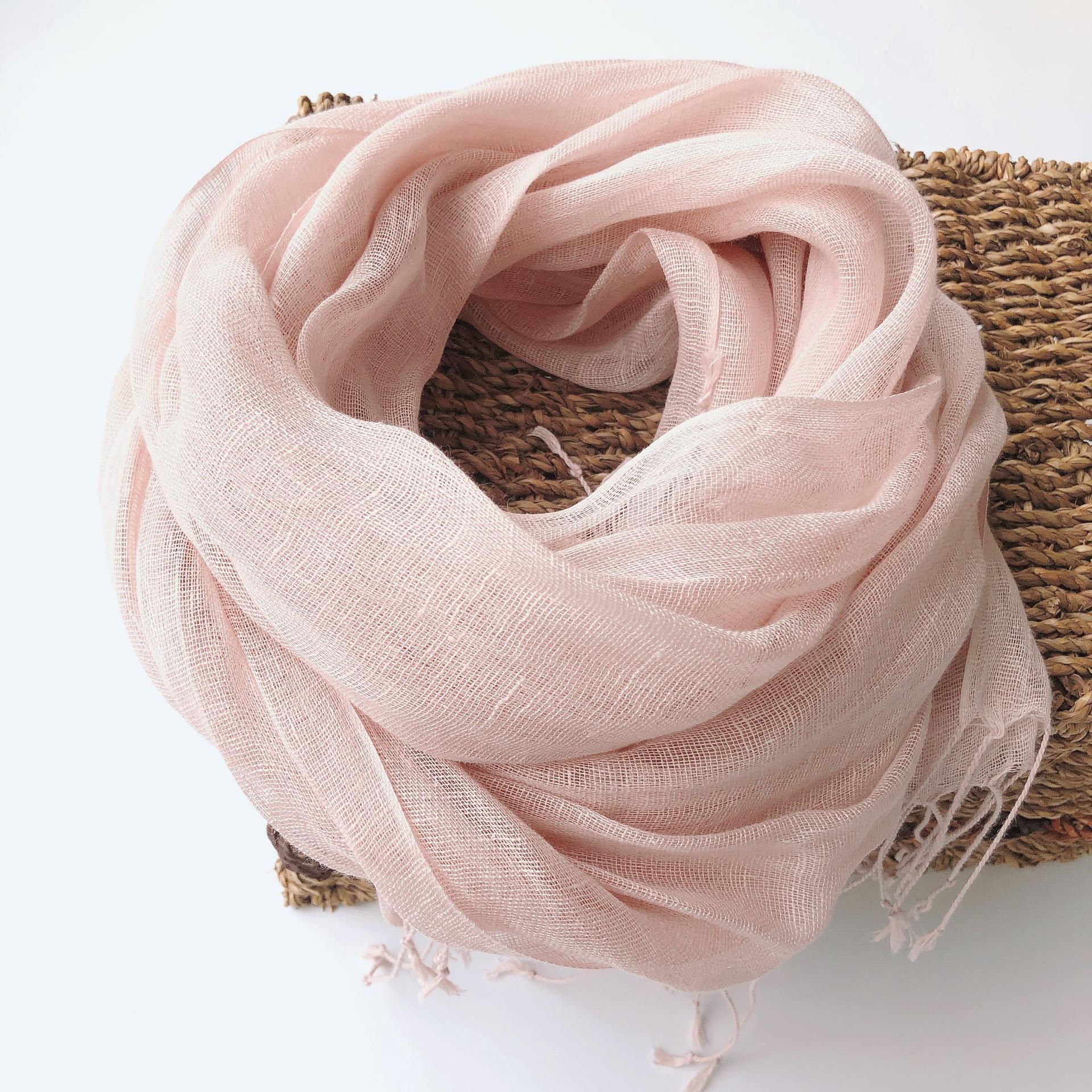 Reiner Leinen Dünner Einfarbiger Schal Mehrfarbig Frisch Und Elegant Strand Seidenschal Damen Vielseitiger Sonnenschutz Schal 55-180cm beige