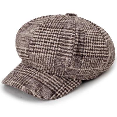 ZHENYUEQI Women's Plaid Wool Octagonal Newsboy Beret Hat