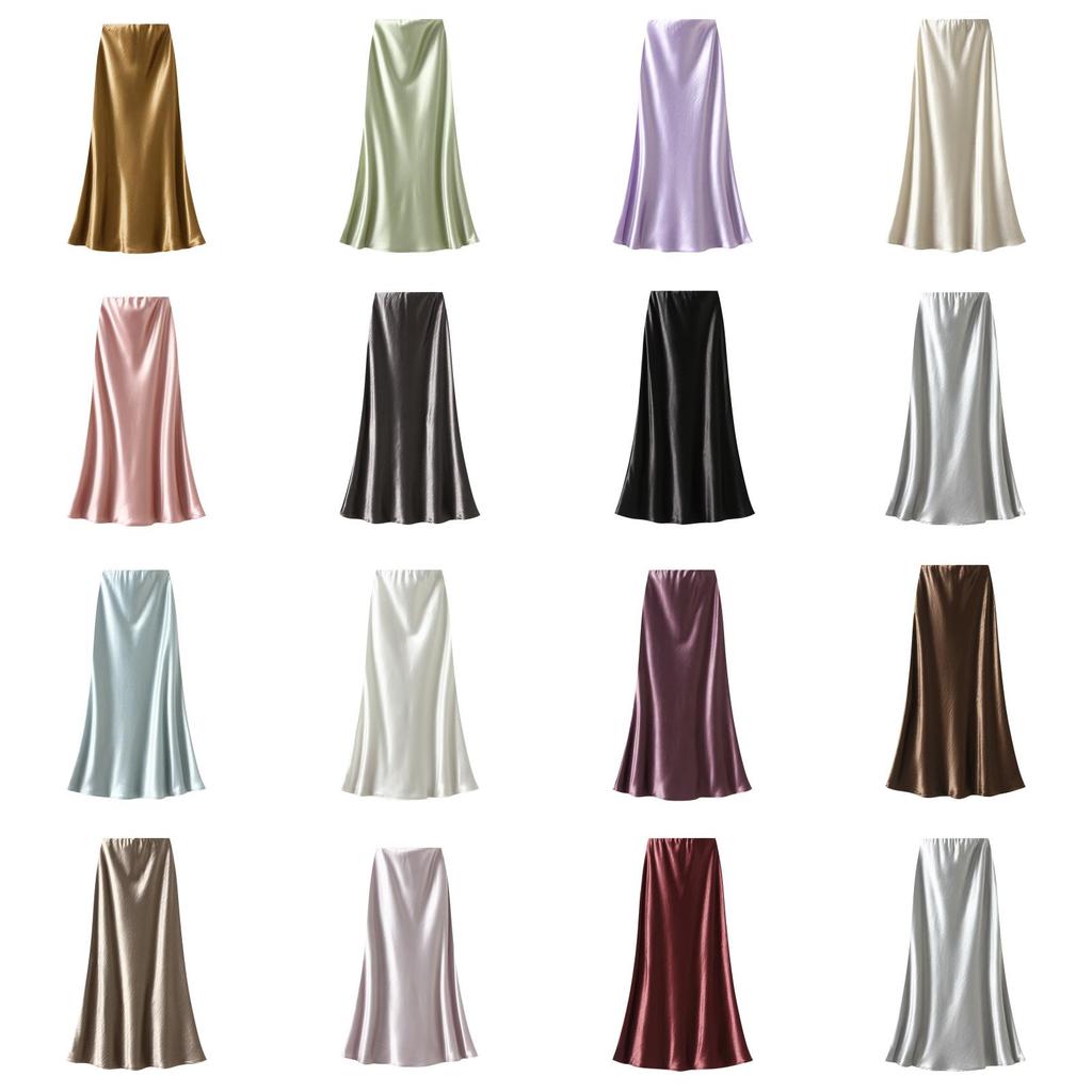 Elegant Satin Fish Tail Skirt For Women With Stretch Waistband In Spring Fashion