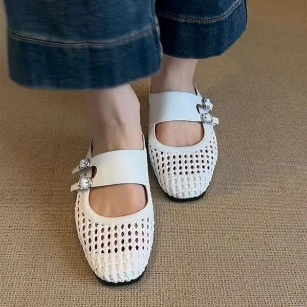 Cowhide version~ Hollow and breathable half slippers women's 2025 new versatile casual one-pedal bag head slippers flat shoes