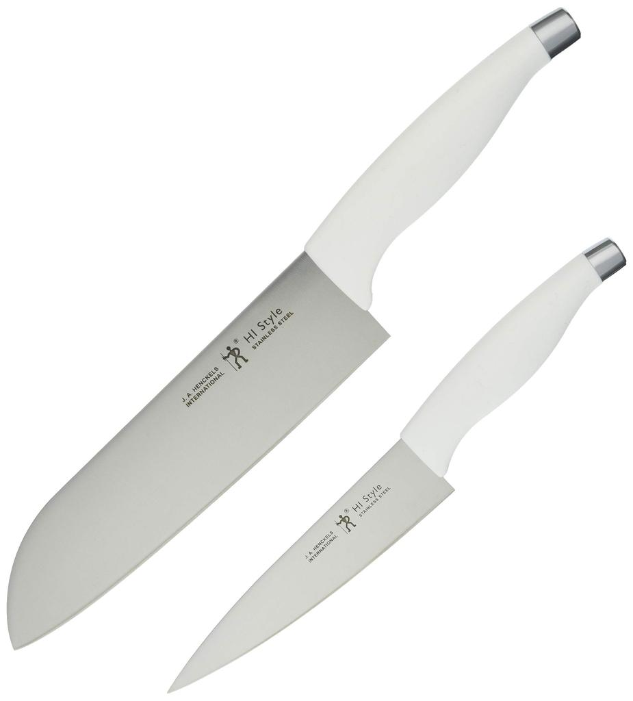 Henckels HI Style White Santoku and Petty Knife Made In Stainless Dishwasher Made In Seki Gifu Prefecture Japanese Henckels Set, Japan, Steel, White,