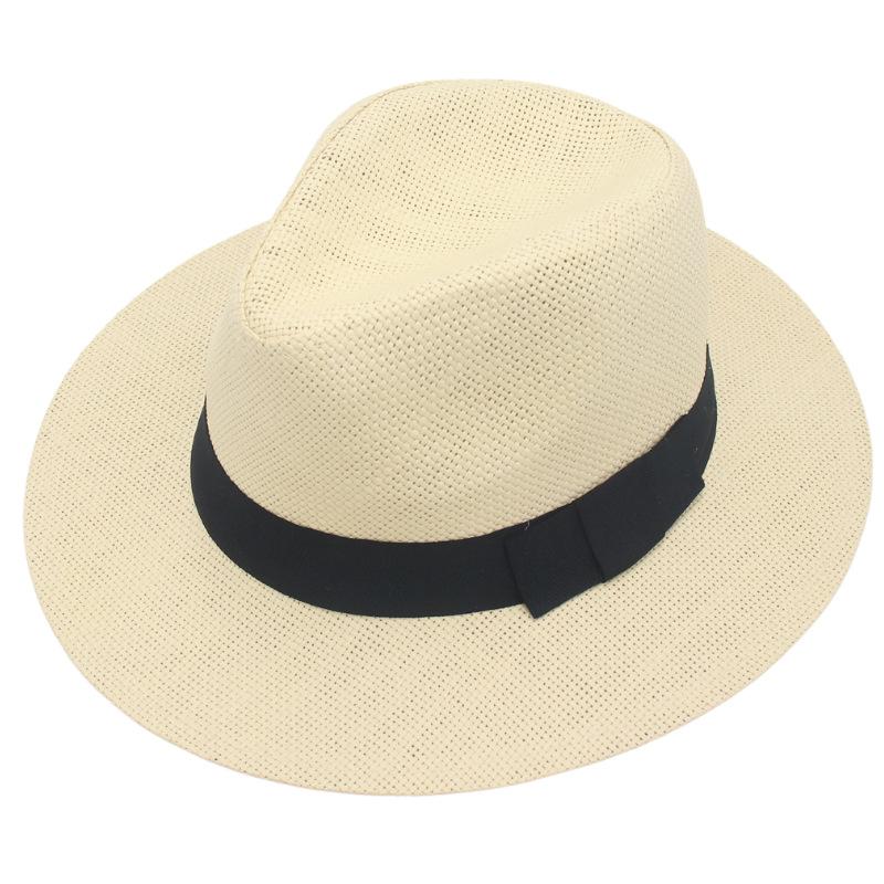 Encrypted Panama Straw Hat, Black Bow Ribbon, Men'S Spring And Summer New Top Hat, Foreign Trade Cross-Border Gentleman'S Hat