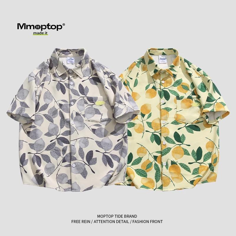 Trendy Brand Beach Printed Shirt Summer New Ice Silk Leisure Half Sleeve Shirt Men's Loose Top Short Sleeve