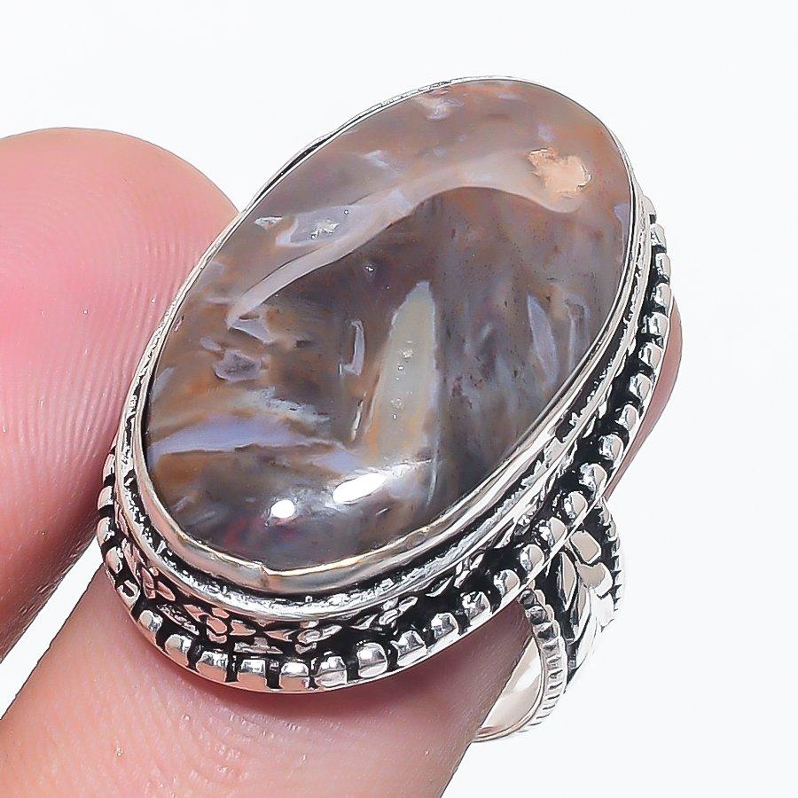 

Натуральный Агат Трубчатый Драгоценный Камень 925 Стерлинговое Серебро Ювелирное Кольцо Размер 8 O0E01