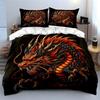 Chinese Red Fire Oriental Dragon Duvet Cover Set Black Traditional Tattoo Bedding Includes 1 Duvet Cover And 2 PillowcaseGift