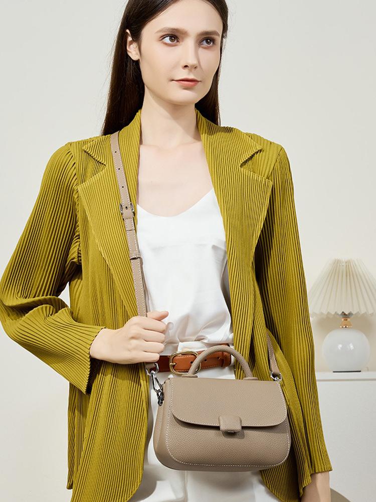 Zency Genuine Leather Retro Khaki Handbag Women Square Bag Crossbody Top-handle Bag