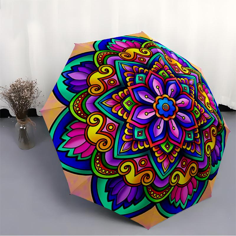 1pc Colorful Mandala Pattern Automatic Umbrella - Automatic Opening And Closing, Sturdy Iron Frame, Formal Occasions yy251018120