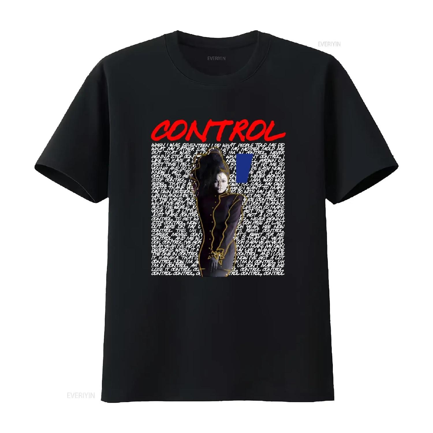 

Janet Jackson Control Lyric Portrait T Shirt vintage Washed Top For Everyday Wear Stretched graphic homme streetwear Breathable S чёрный