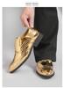 Men's Formal Gold Mirror Brogue Leather Shoes - Large Size, Lace-up Wedding Groom Attire