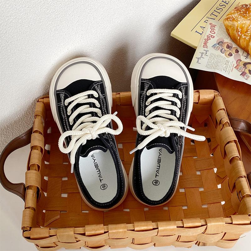 Autumn ugly cute big head canvas shoes female cute student little white board shoes lazy two wear platform casual shoes 35