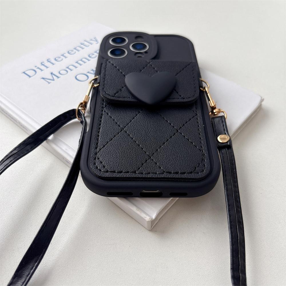 3D Cute Love Heart Crossbody Lanyard Necklace Strap Card Holder Phone Case for IPhone 17 16 15 14 Plus 13 12 11 Pro Max X XR Cover