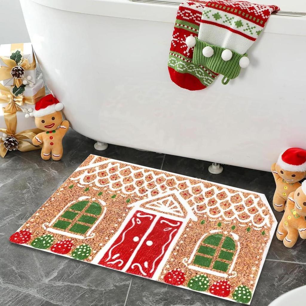 Weihnachts-Lebkuchenhaus Fußmatte Eingang Rutschfest Wasserabsorbierend Leicht zu Reinigen Festliche Atmosphäre Weihnachtsdekoration