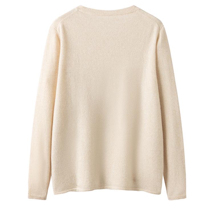 Women's 100% Pure Cashmere Embroidered Round Neck Cardigan - New Style Solid Color Knit Sweater Coat