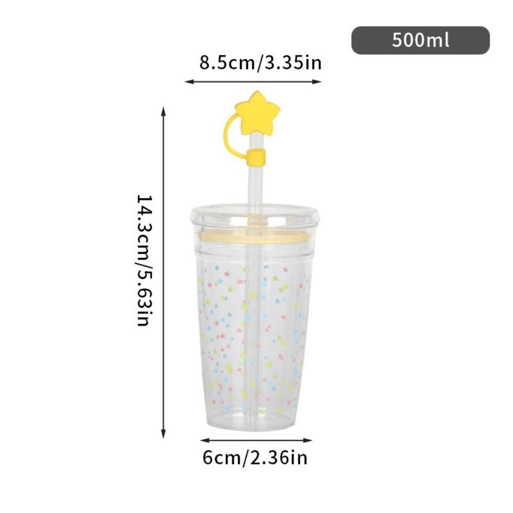 Portable 500ml Straw Coffee Cup Transparent Plastic Cold Drinking Cup Reusable Single Layer Car Tumbler Cup