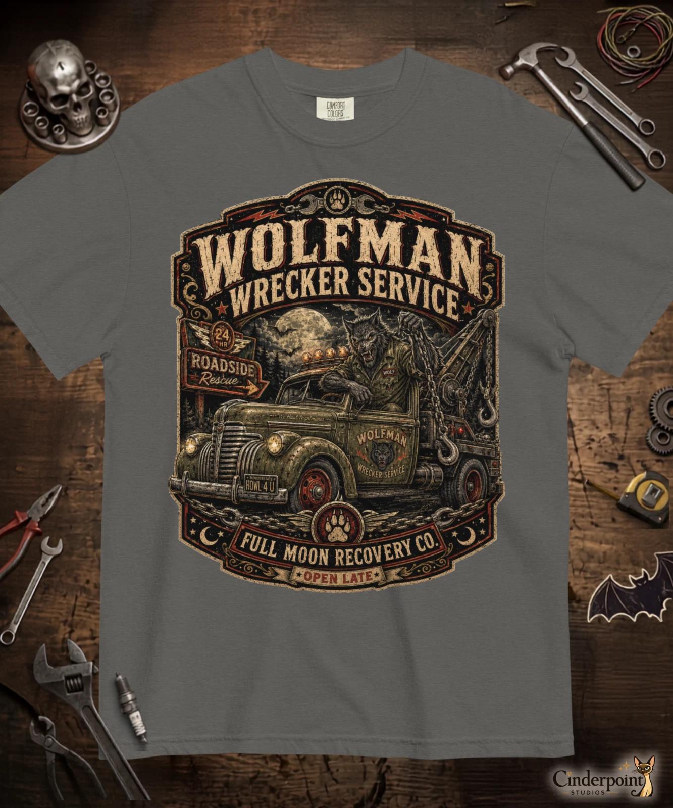 Wolfman Tow Truck 100% Cotton Comfy T-Shirt Horror Fan Werewolf Wrecker Tee S-4X XXXXL
