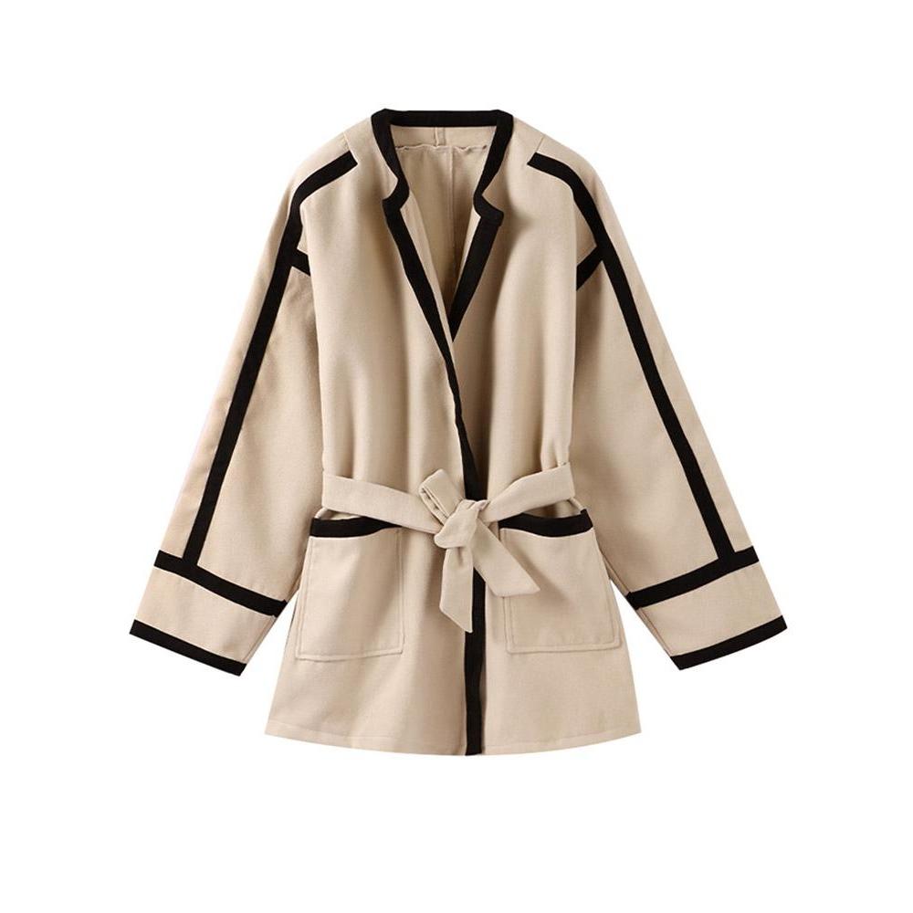 Casaco Curto Feminino VAYLA Cintos Listrado Moda Cor Contrastante Jaqueta Nova Feminina Chique Elegante Cintura Alta Roupa Exterior Feminina