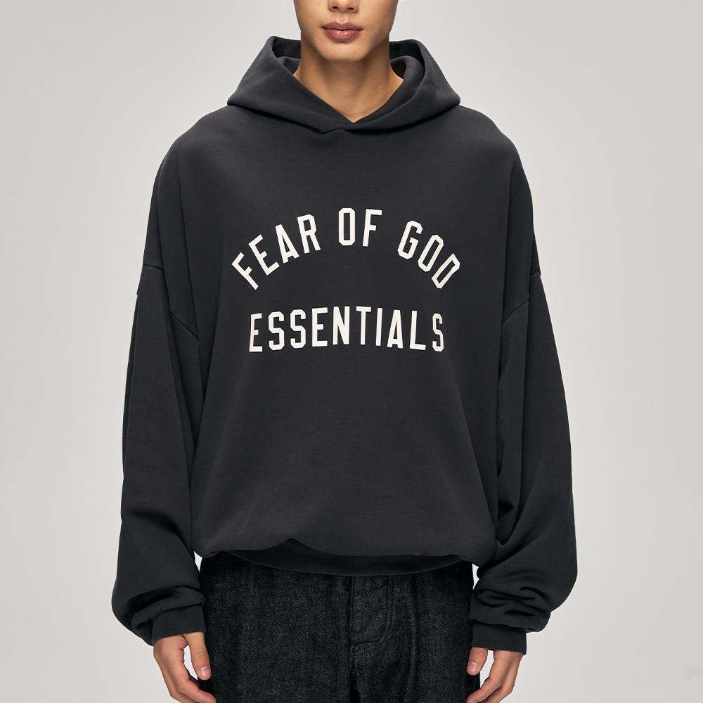 Fear of God Essentials Sudadera con Capucha Ajuste Varsity Años 90 Negro Vintage Tops para Hombre 192AS256571F