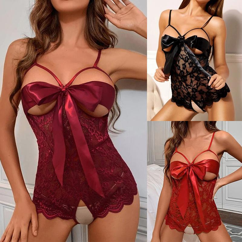 Transparent Hollow Sexy Women Underwear Lace Nightwear Temptation Pajamas Lingerie Bodysuit Jumpsuit Sleepwear