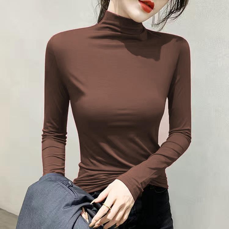 Black Turtleneck T-shirt Long Sleeve Tops Women Y2k Clothes Autumn Winter Korean Fashion Modal Elegant T-shirts for Women 2024