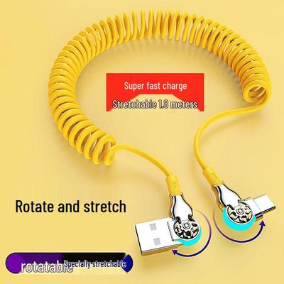 Rotating Spring Retractable Fast-Charge Data Cable for Apple, Android, Huawei, and Xiaomi