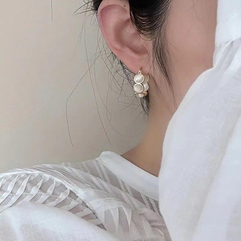 Design Sense White and Green Opals Round Hoop Earrings for Women‘s Korean Fashion Jewelry Luxury Shiny Accessories