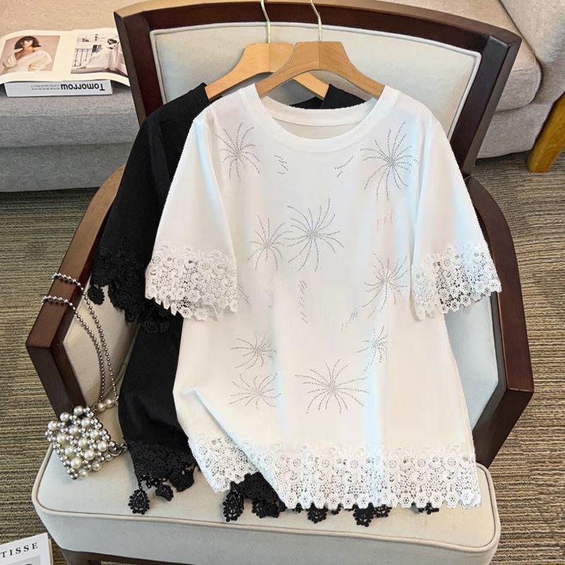 

Plus Size Women s Loose Fit Round Neck Mid-Length Short Sleeve T-Shirt (Bust 150-160cm) 7XL