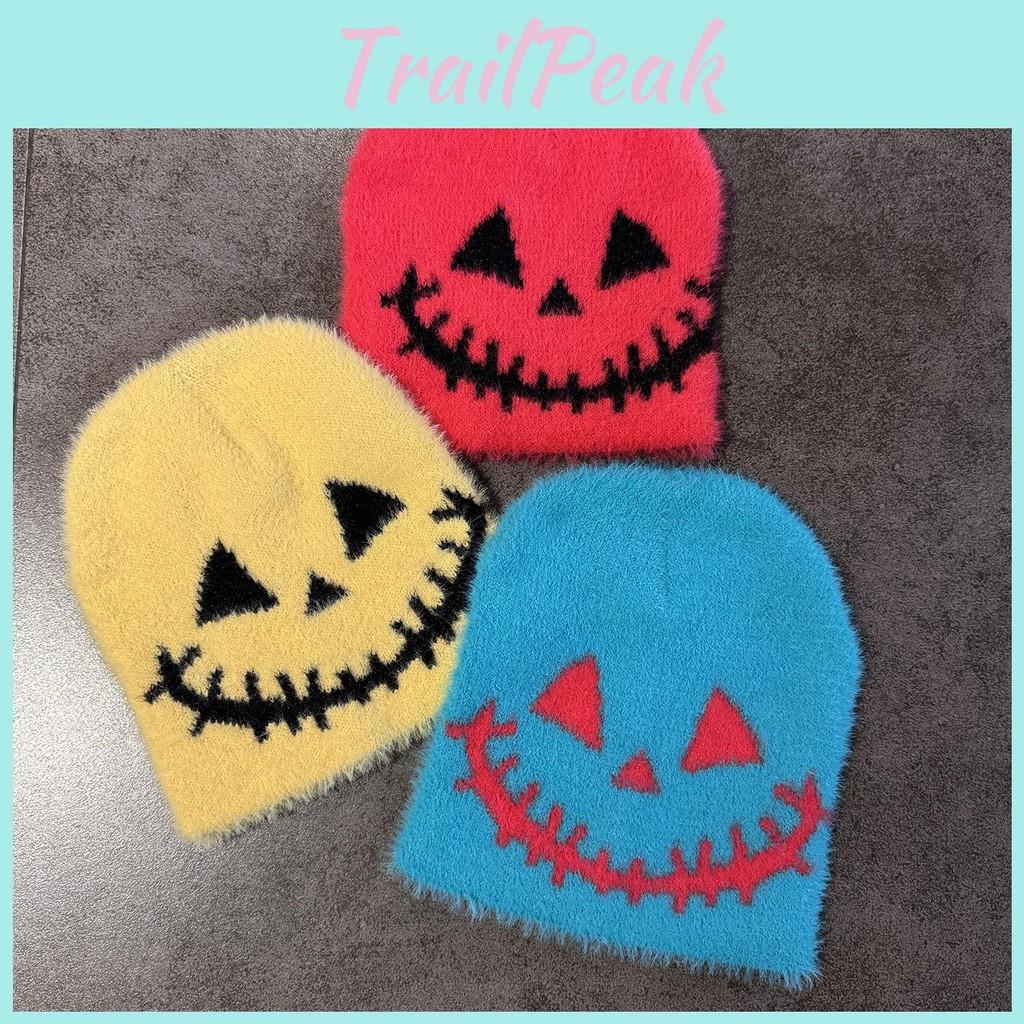 Halloween Quirky Face Pattern Beanie Warm Wool Blend Casual Streetwear Travel