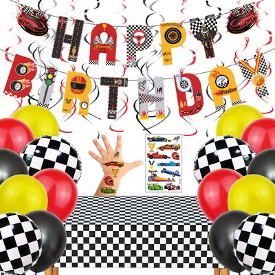 Racing Theme Children'S Birthday Party Decoration Set Birthday Flag Tablecloth Sticker Latex Balloon Spiral Pendant