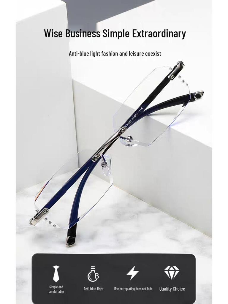 Men's Fashion Frameless Diamond-Cut Presbyopic Glasses: HD, Anti-Fatigue, Eye Protection for Middle-Aged & Elderly Readers