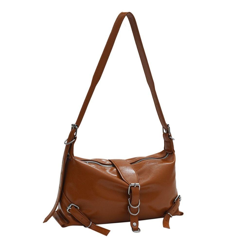 

Korean Style Texture Handbag Punk Lock Buckle Crossbody Bag PU Leather Shoulder Bag Outdoor коричневый