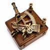 Antique Brass Double Telescope Sextant with Wooden Box, Maritime Nautical Astrolabe,