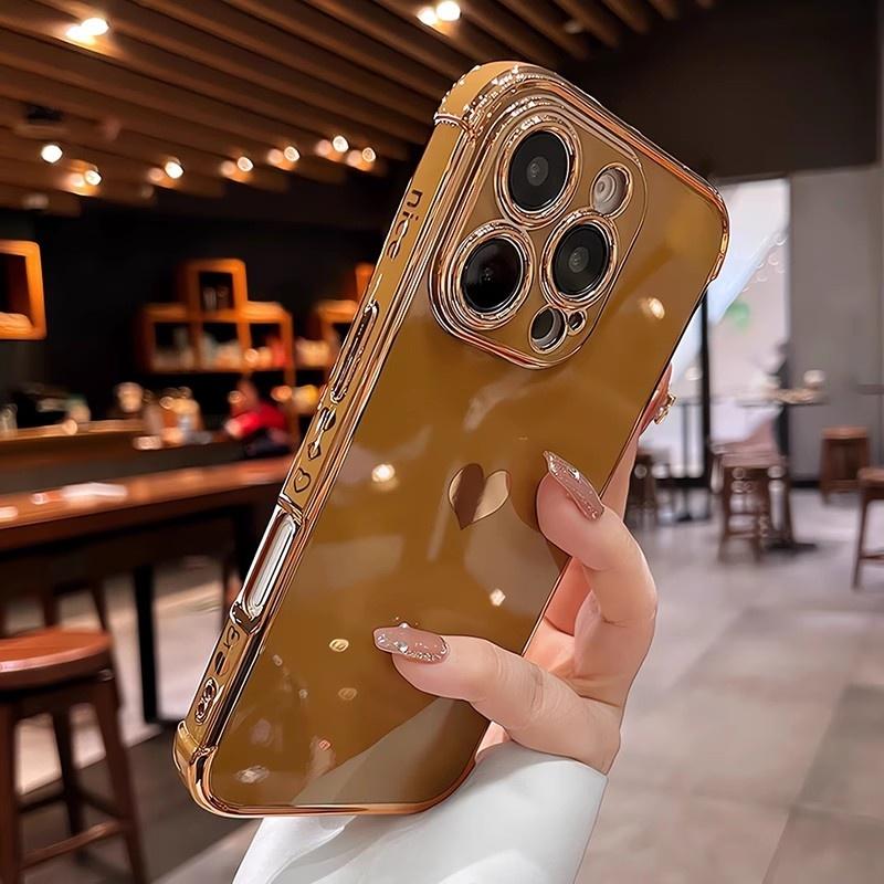 Plating Heart Laser Aurora Case For For Iphone 17 Air 11 12 13 14 15 16 Pro Max Plus Camera Protection Silicone Shockproof Cover