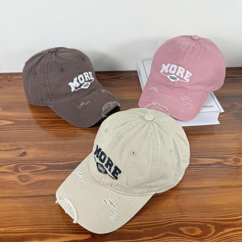 Old Ripped Sun Shading Baseball Hat for Women In Spring and Summer Versatile Letter Embroidery Fashion New Baseball Hat for Men