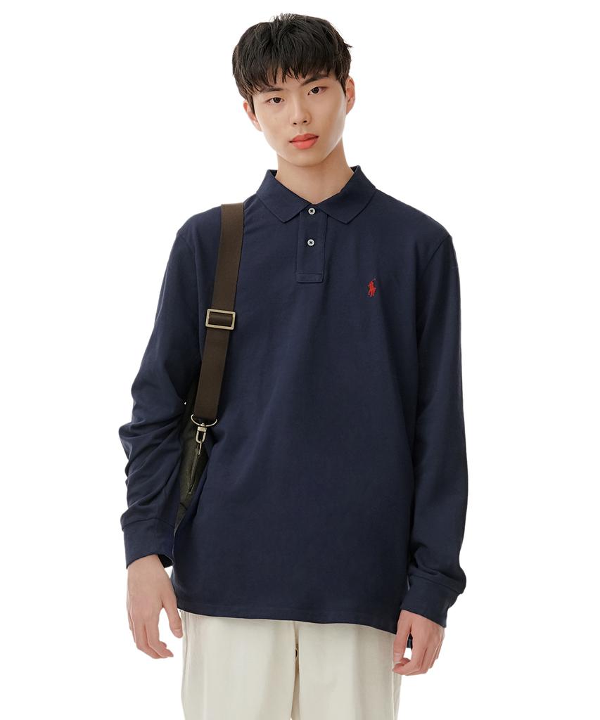 POLO RALPH LAUREN Custom Slim Fit Long Sleeve Mesh Polo - Blue