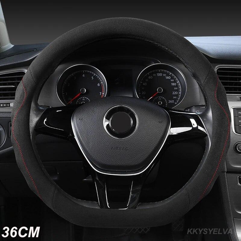 36cm Suede Cow Leather Car Steering Wheel Cover Size S for Honda Civic Ciimo Jade SUZUKI Alto NISSAN Juke Auto Accessories