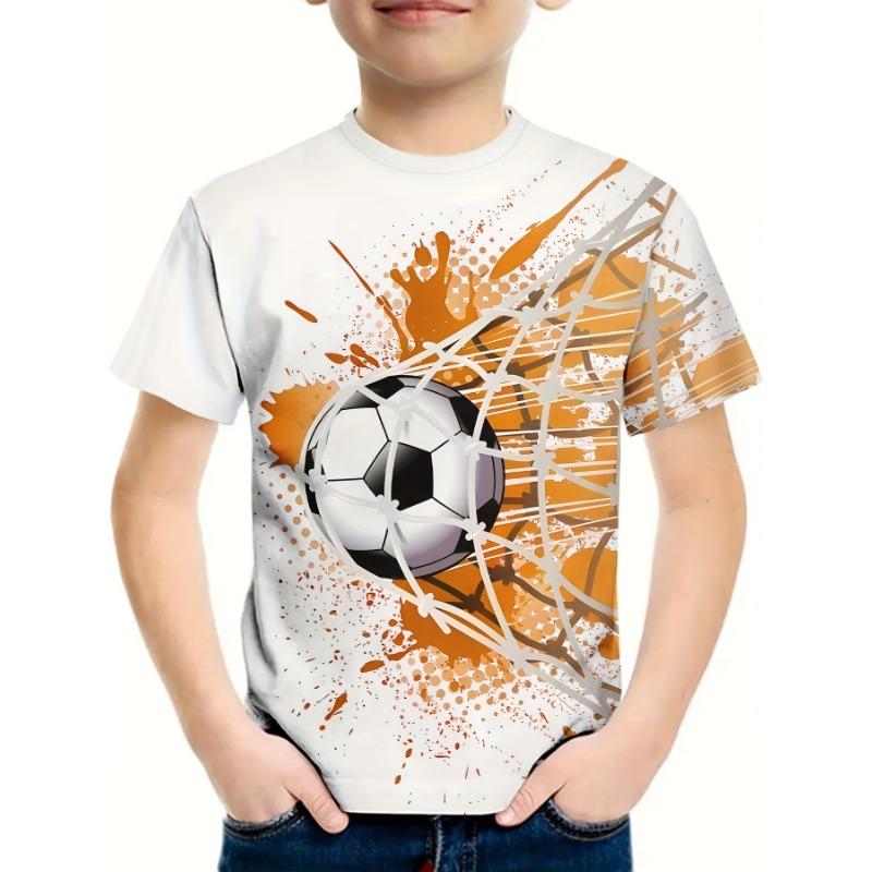 Barnkläder Pojkar T-shirt Kortärmad Livfull Fotbollsgrafik Barn Sommarkläder Vardaglig Daglig Pullover O-Hals Flicktoppar